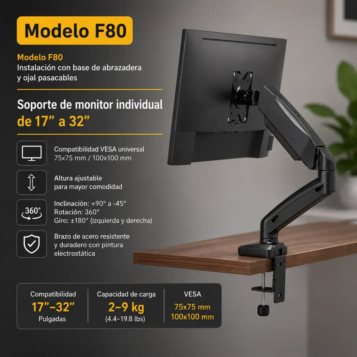 Soporte Monitor Brazo Hidraulico Articulado 17 A 32 9kg