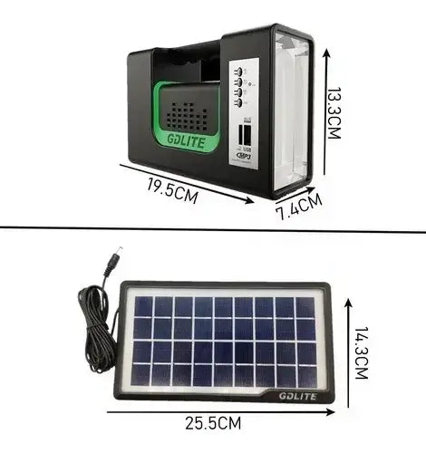 Kit Emergencia Camping Solar 3 Ampolletas Linterna+radio Mp3 Color Negro