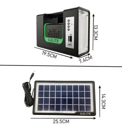 Kit Emergencia Camping Solar 3 Ampolletas Linterna+radio Mp3 Color Negro