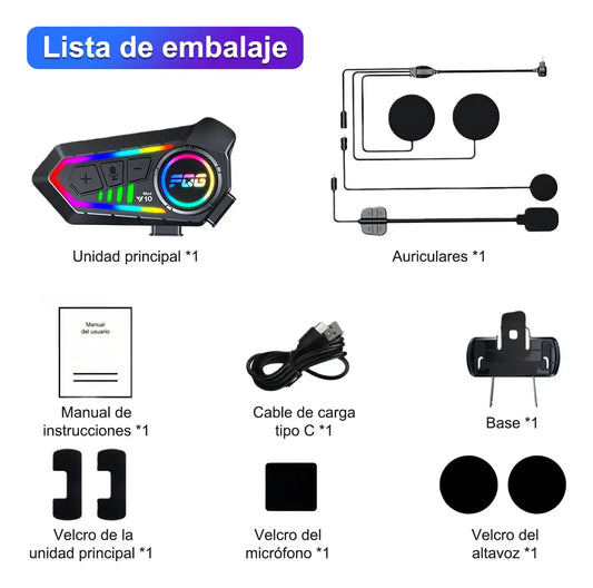 Intercomunicador Bluetooth Para Casco Moto 1000mah Ip56 Luz