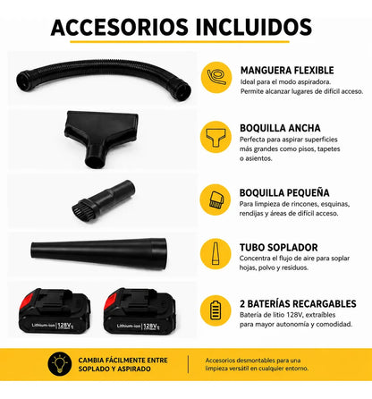 Soplador Y Aspirador Inalámbrico Con 2 Baterías + Accesorios