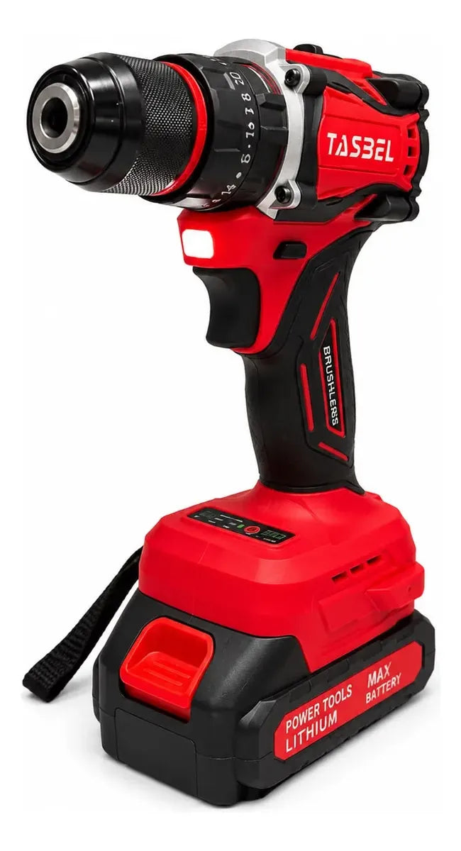 Taladro Inalámbrico Tasbel Rojo + 2 Baterías Profesional