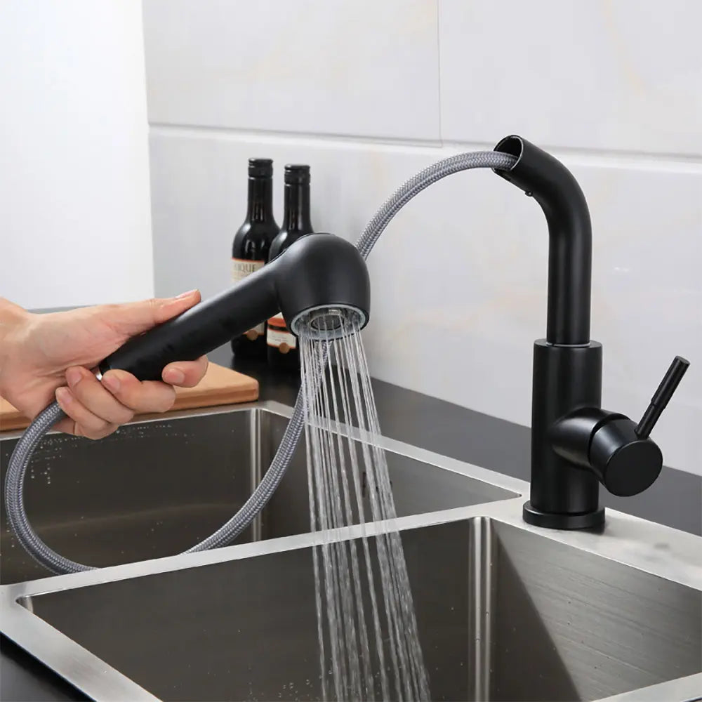 Grifería Llave Monomando Cocina Negro Mate Extensible 65cm