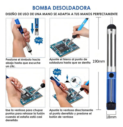 Kit Soldador de Estaño Eléctrico 60w Tipo Lápiz Temperatura Ajustable Genérica