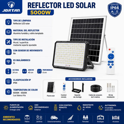 Foco Solar Led 5000w Jortan Exterior Con Control Remoto
