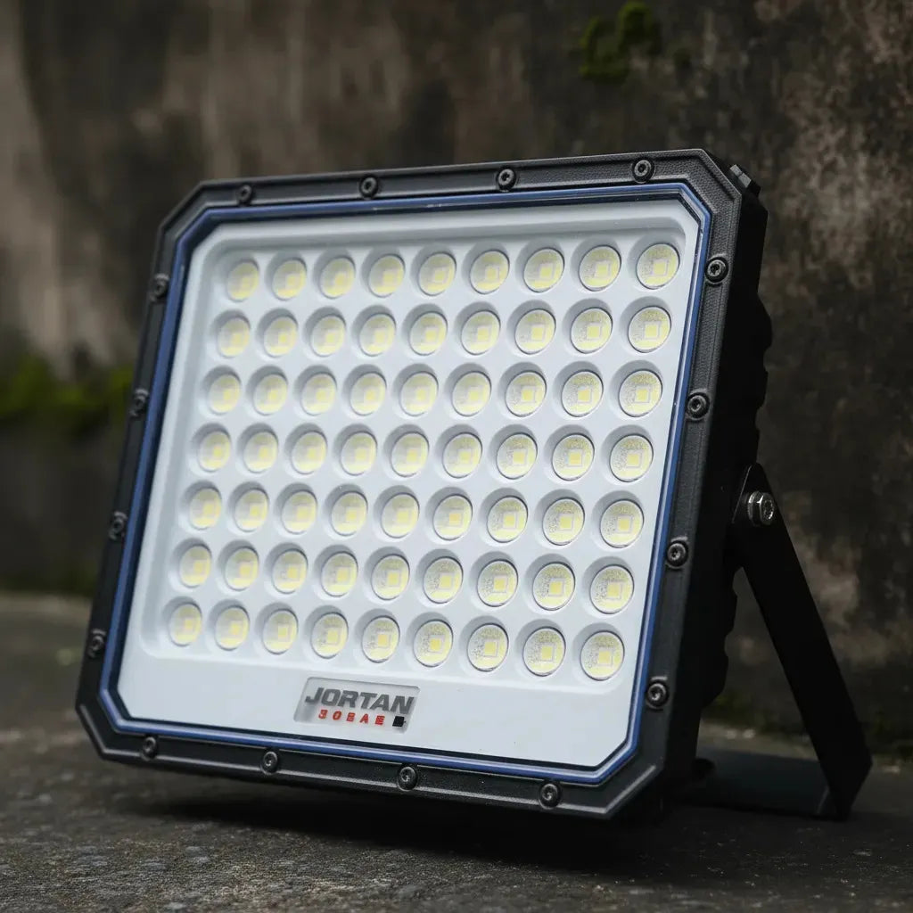 Foco Solar Led 1000w Jortan Exterior Panel Solar Y Control Gris Oscuro Blanco Frío