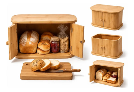 Panera De Bambú Mueble Organizador Pan Doble Puerta Cocina