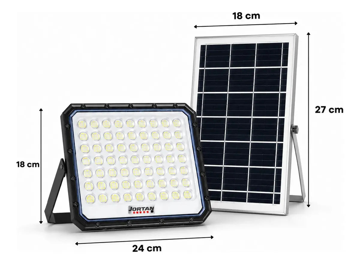 Foco Solar Led 1000w Jortan Exterior Panel Solar Y Control Gris Oscuro Blanco Frío