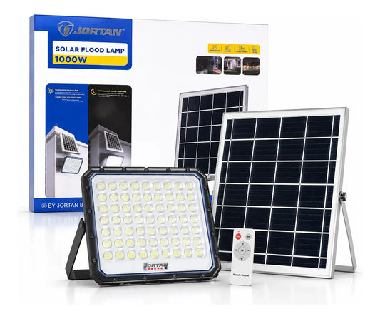 Foco Solar Led 1000w Jortan Exterior Panel Solar Y Control Gris Oscuro Blanco Frío