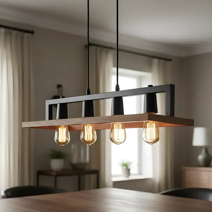 Lampara Colgante Madera + Metal 4 Socates Elegante