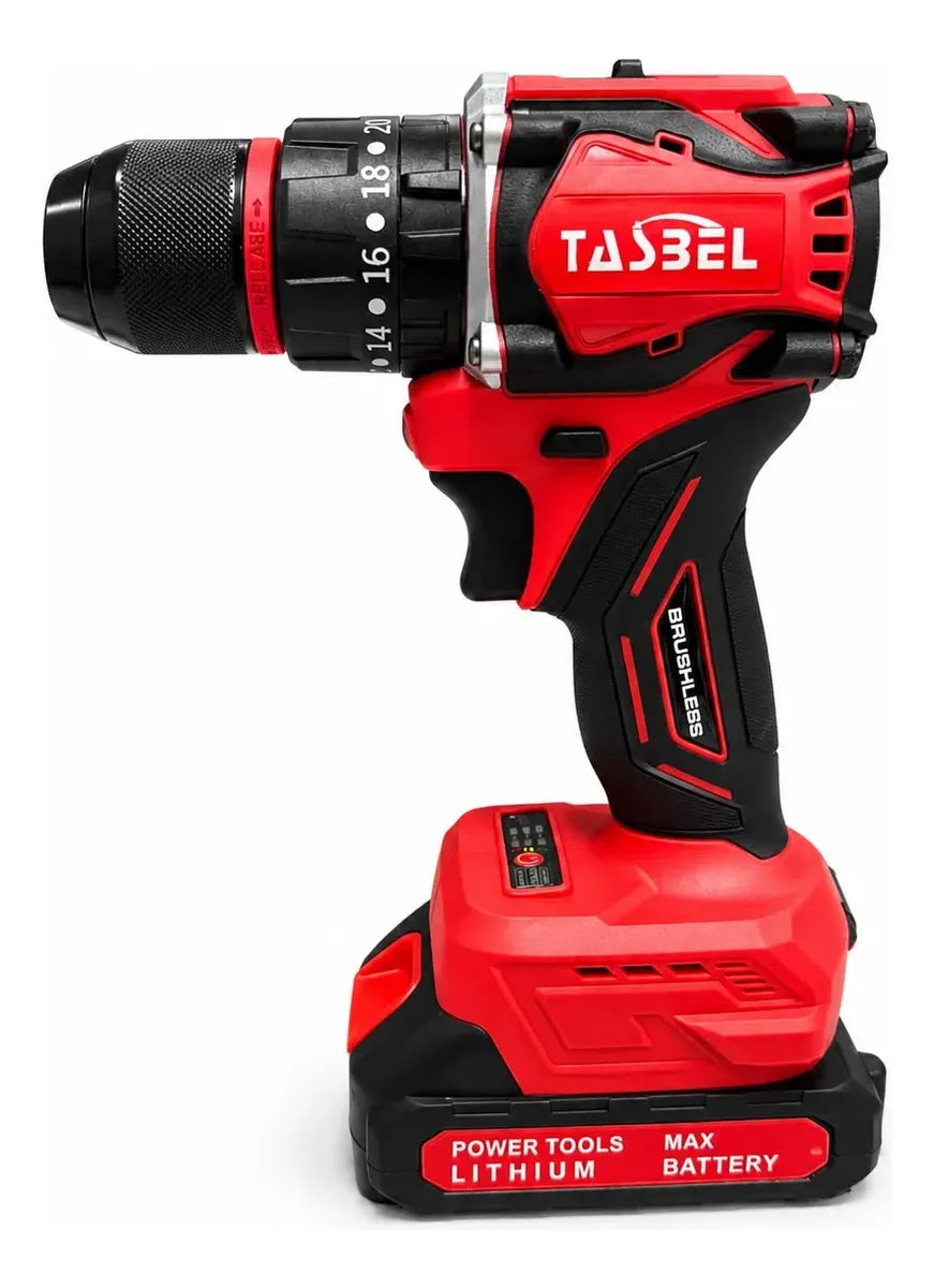 Taladro Inalámbrico Tasbel Rojo + 2 Baterías Profesional