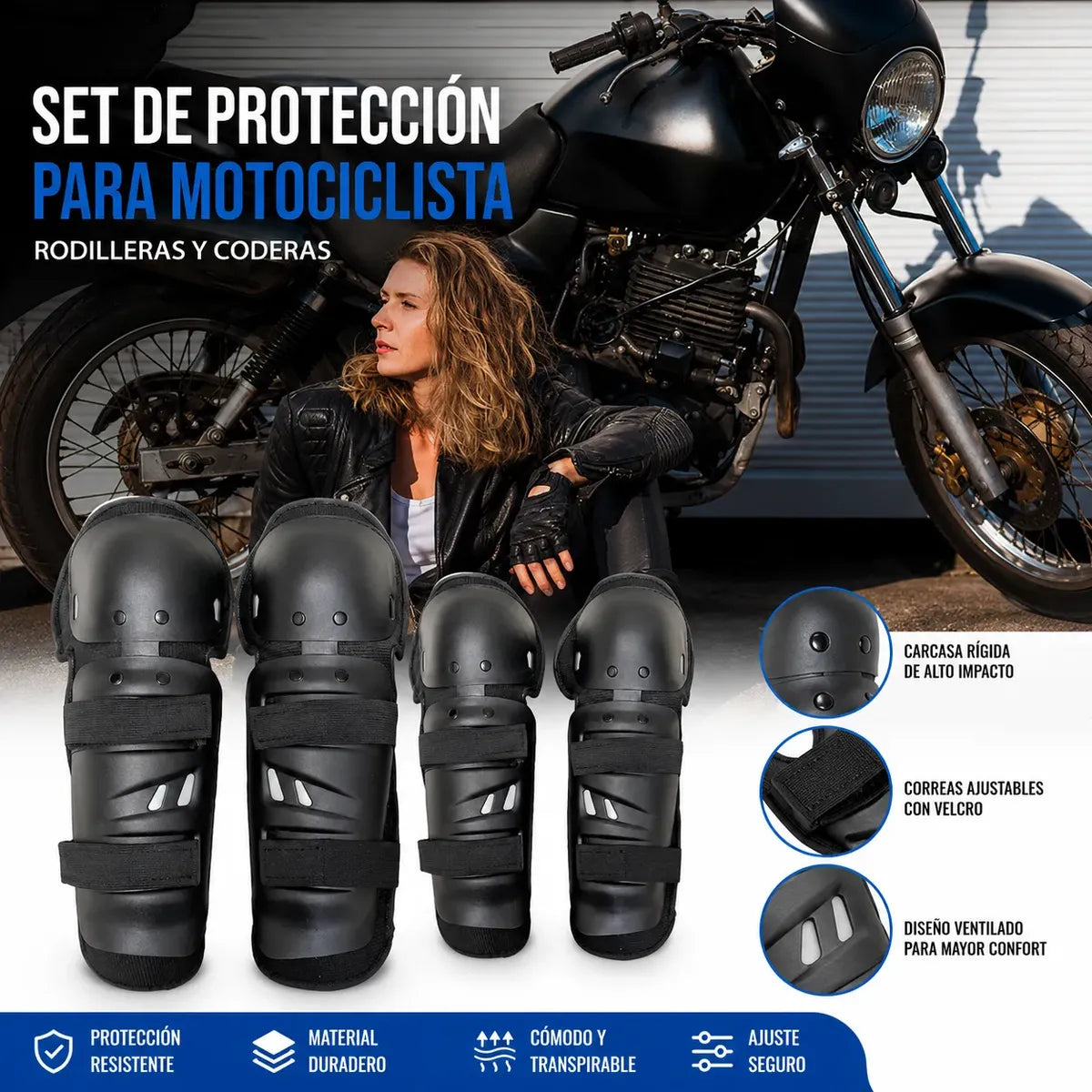 Set Rodilleras Y Coderas Protectoras Para Moto Bicicleta