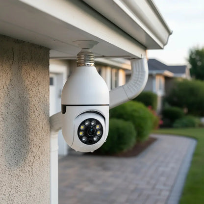 Cámara de Seguridad Tipo Ampolleta Wi-Fi 360° para Exterior con Visión Nocturna