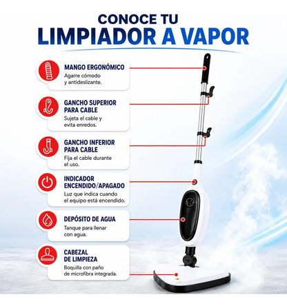 Limpiador A Vapor Mopa 12 En 1 Desinfectante 1300w Potencia