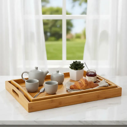 Set 3 Bandejas Madera Bambu Para Servir Cocina Y Aperitivos
