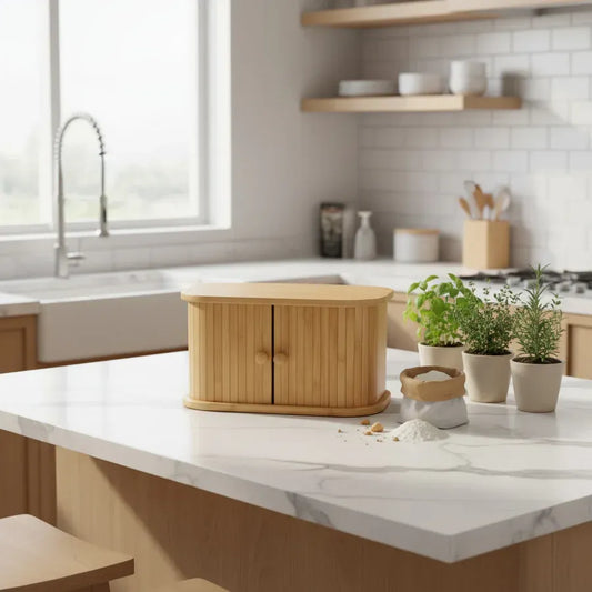 Panera De Bambú Mueble Organizador Pan Doble Puerta Cocina