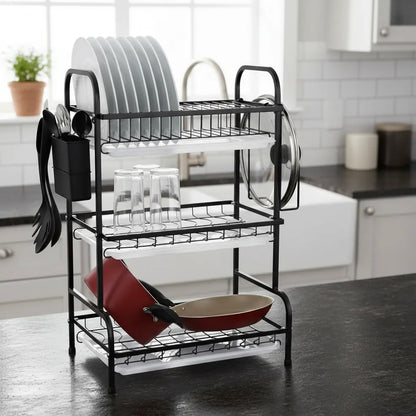 Secador Escurridor De Platos Organizador Cocina 3 Niveles, De Acero.