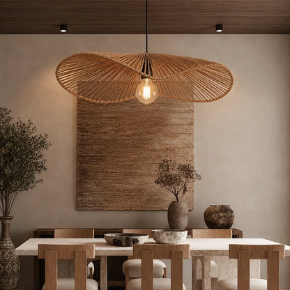 Lámpara Colgante Pantalla De Ratán Natural Estilo Boho