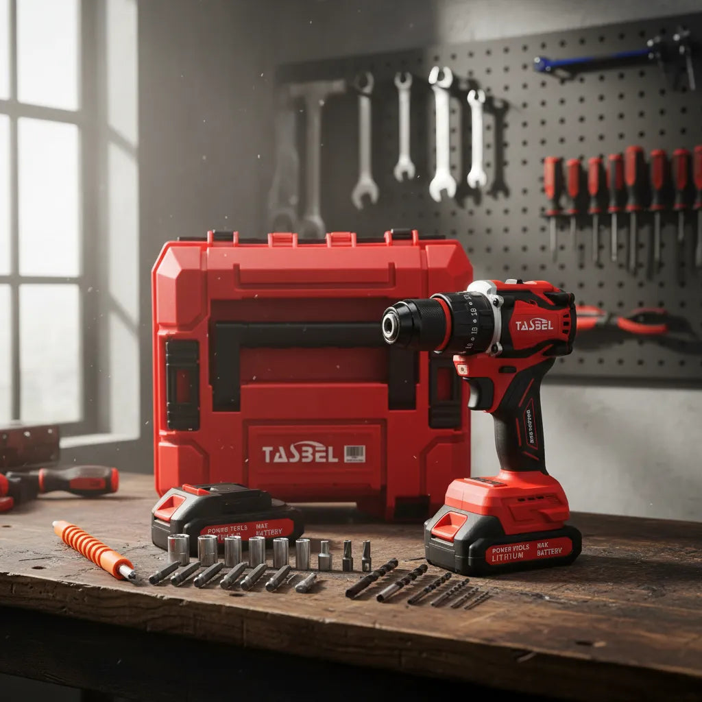 Taladro Inalámbrico Tasbel Rojo + 2 Baterías Profesional