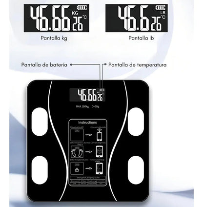 Balanza Pesa Digital Inteligente App Bluetooth Peso Bascula Color Gris oscuro