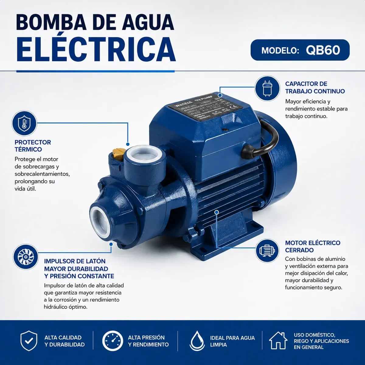 Bomba De Agua Periférica Qb60 0,5hp 370w 220v Monofásica