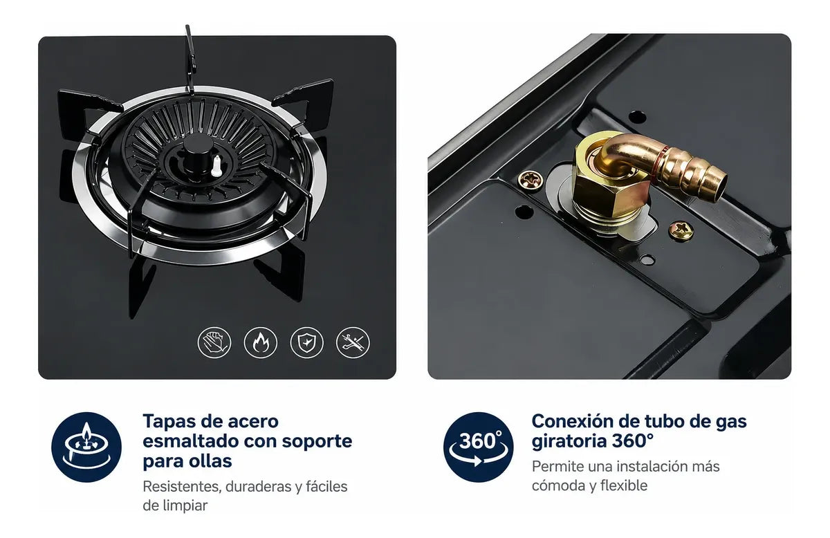 Encimera A Gas Anafe 3 Quemadores Vidrio Templado Boko