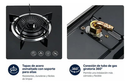 Encimera A Gas Anafe 3 Quemadores Vidrio Templado Boko
