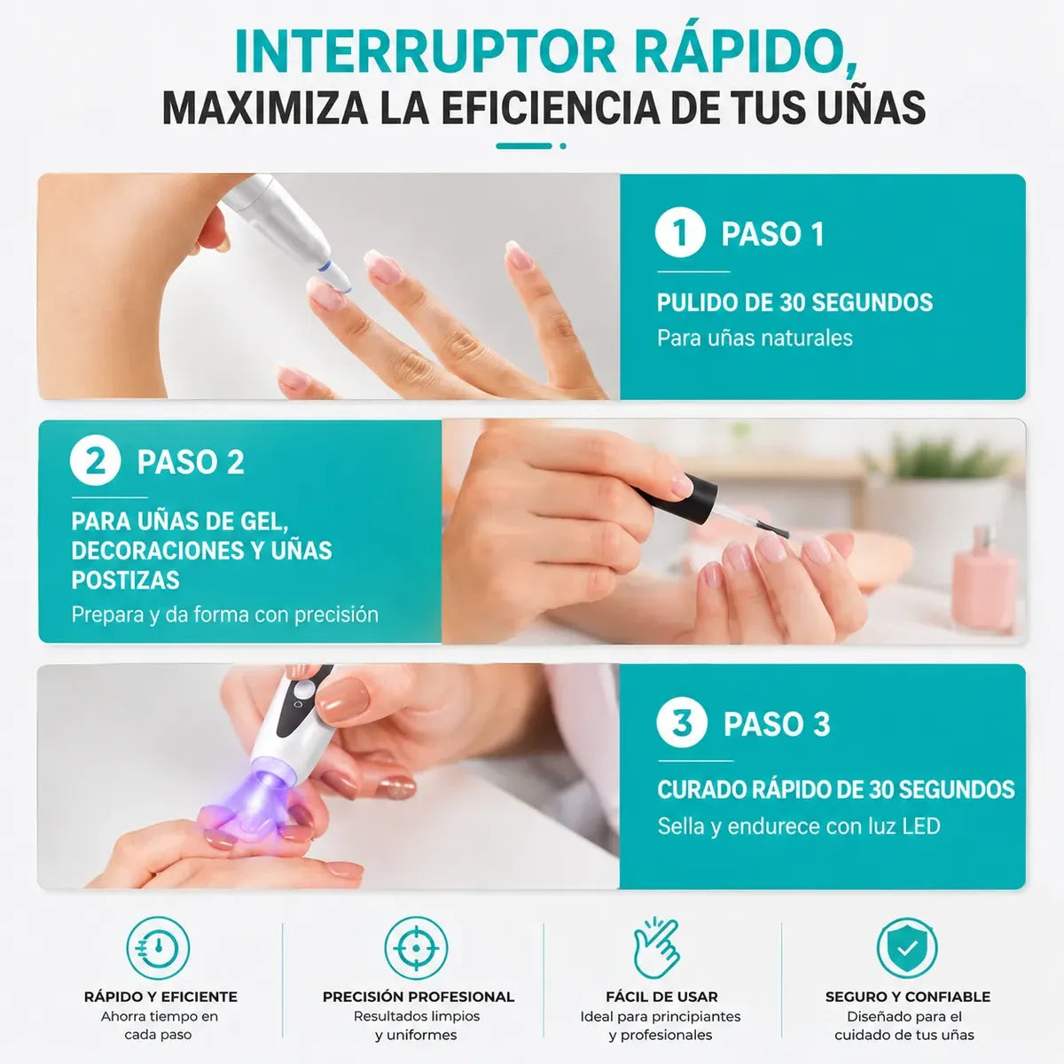 Torno Eléctrico Para Uñas Inalámbrico Recargable Con Luz Led
