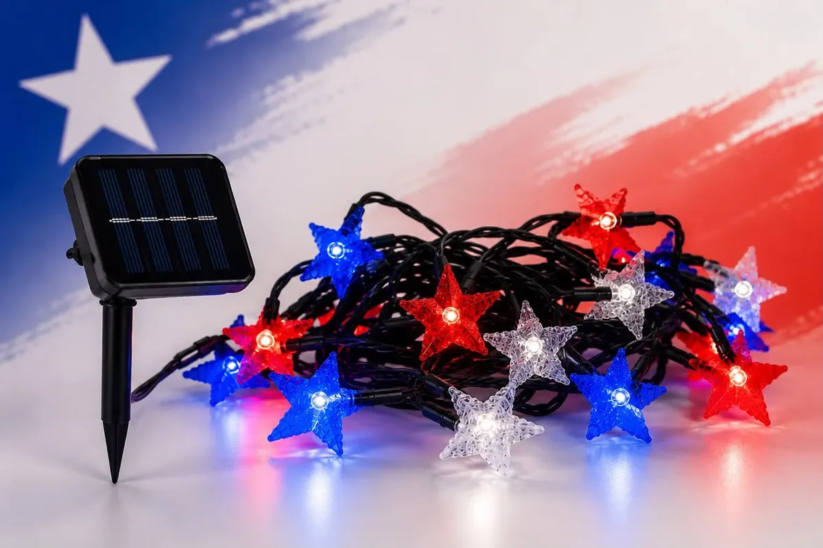 Guirnalda Solar 10m Estrellas Navidad Fiestas Patrias Led R. Luces Fechas Patrias