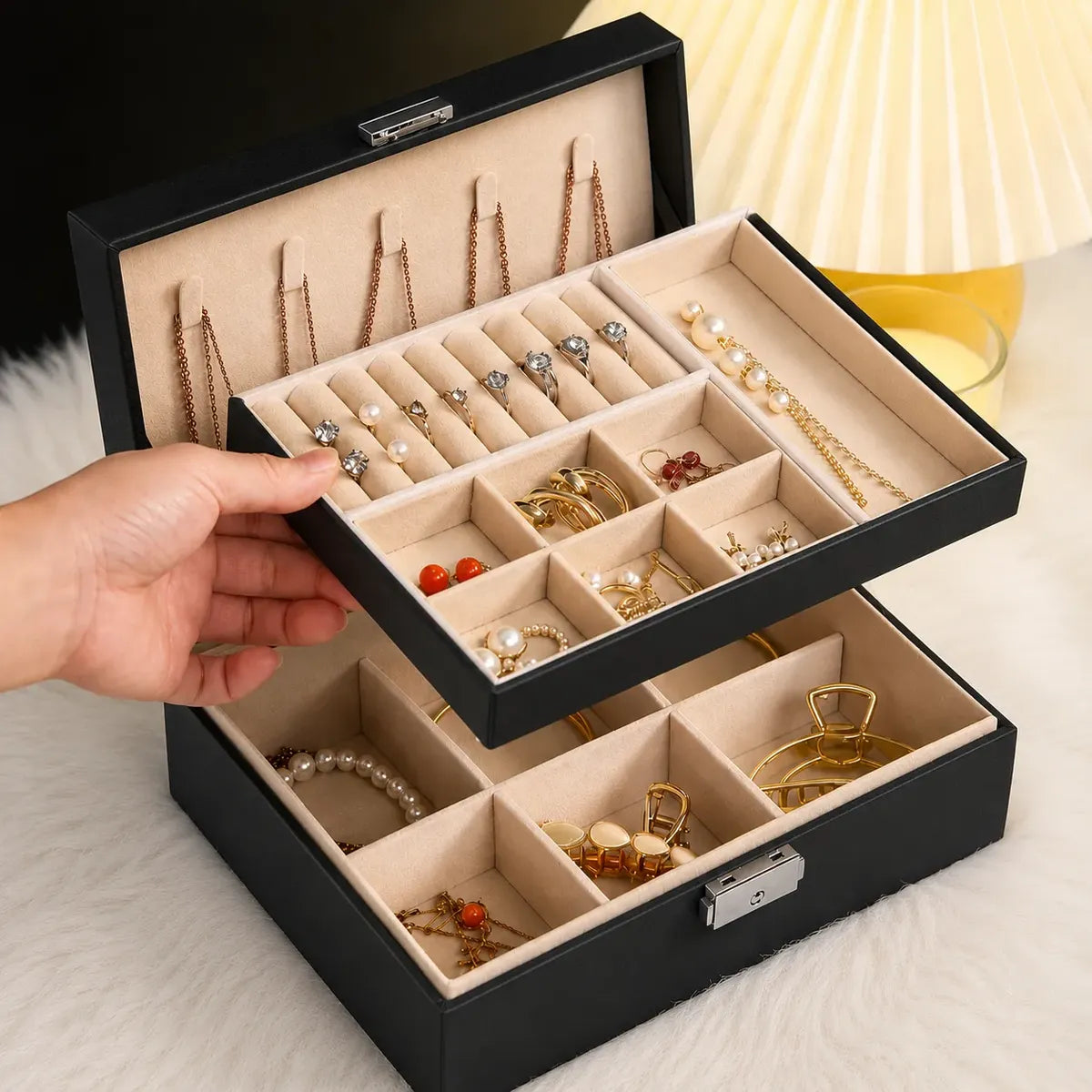 Joyero Organizador Doble Nivel Premium Accesorios Anillos