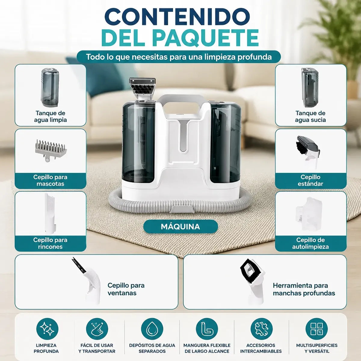 Aspiradora Limpiadora Tapiz Sillones Alfombras 6 Boquillas