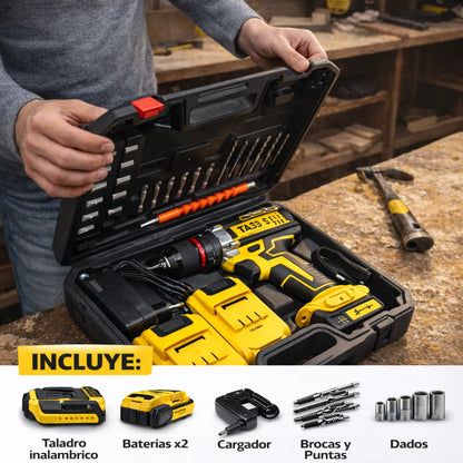 Kit Taladro Inalambrico Con 2 Baterias Y Accesorios