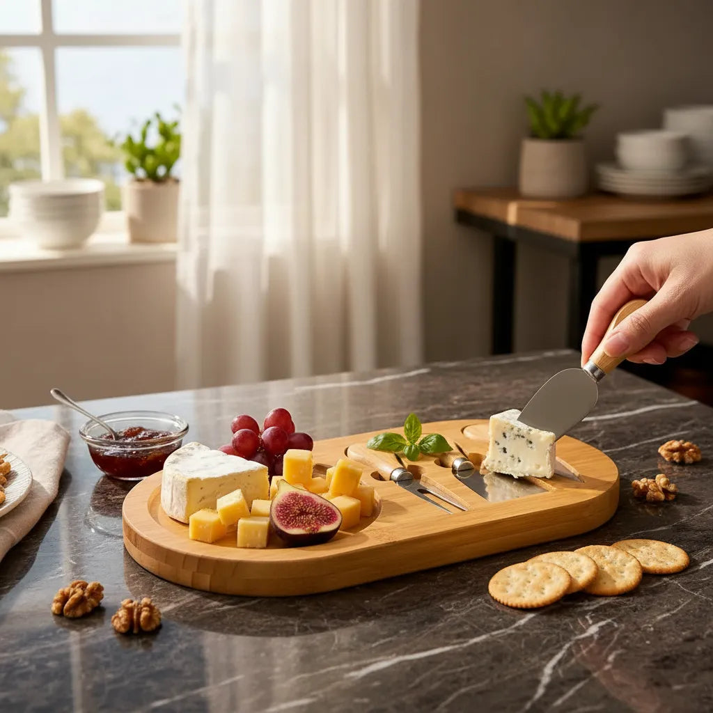 Tabla De Picoteo Aperitivo Bambu Set De Cuchillos Queseros