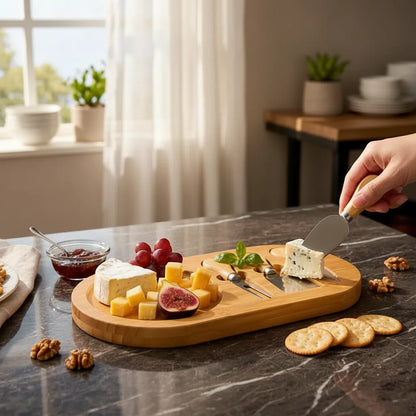 Tabla De Picoteo Aperitivo Bambu Set De Cuchillos Queseros