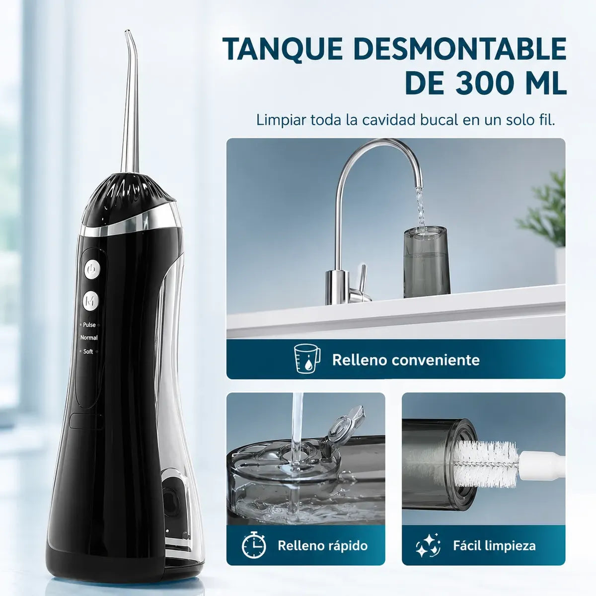 Irrigador Bucal Portátil Recargable Usb-c 4 Boquillas Dental
