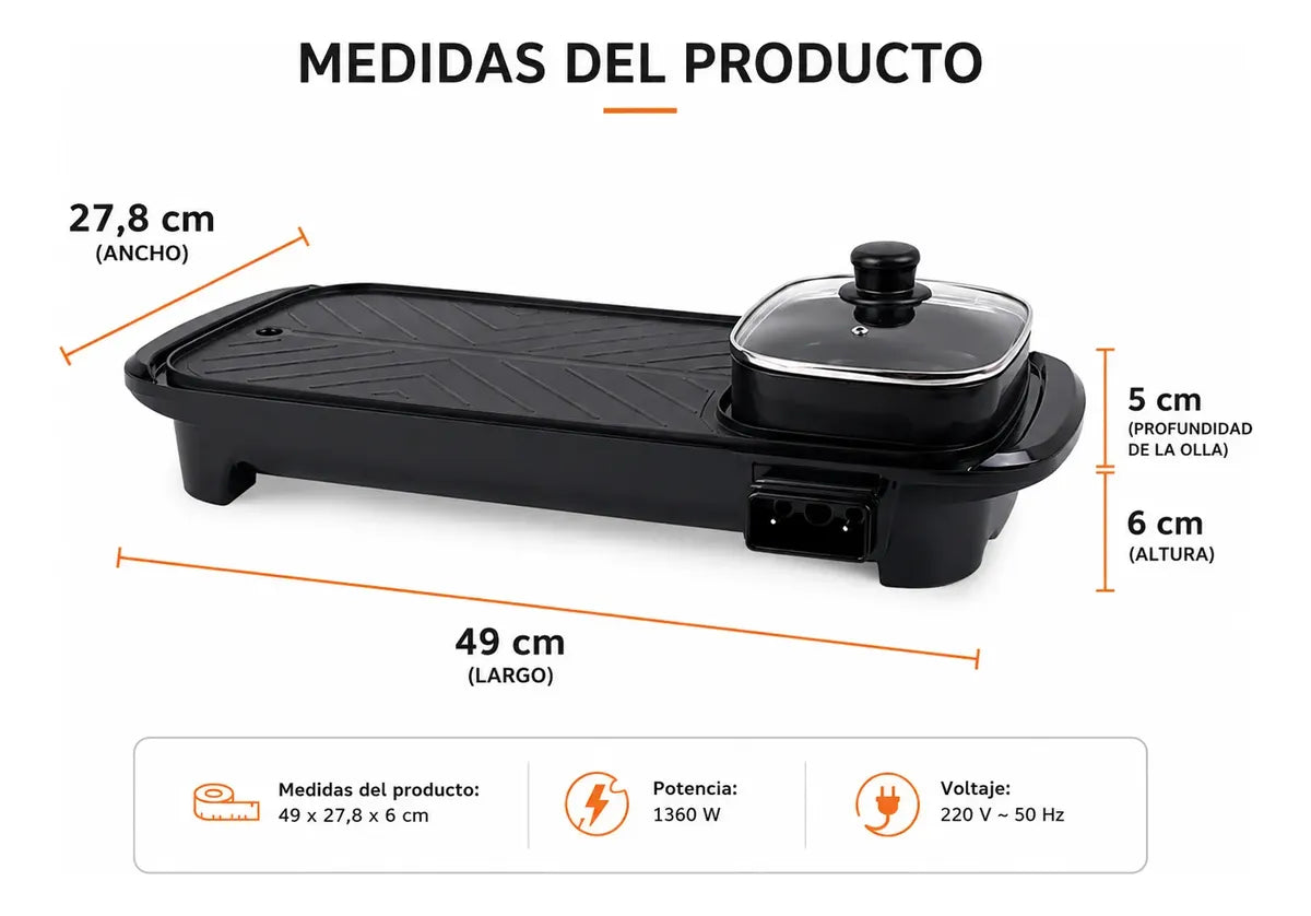 Parrilla Eléctrica Grill 2 En 1 Con Olla Hot Pot 1360w
