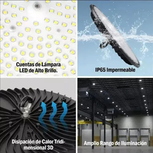 Foco Ufo 100W Color Negro para Galpones, Estadios  E.T.C Reflectores