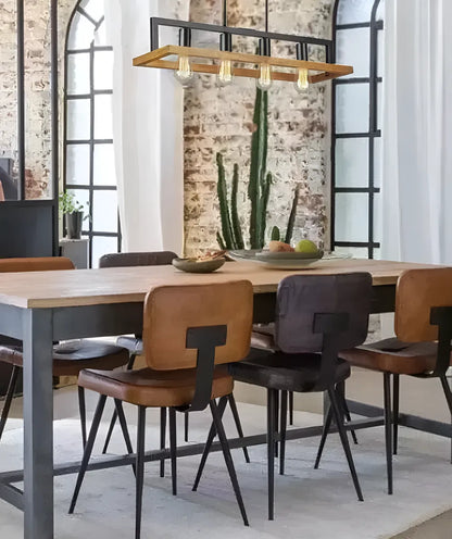 Lampara Colgante Madera + Metal 4 Socates Elegante