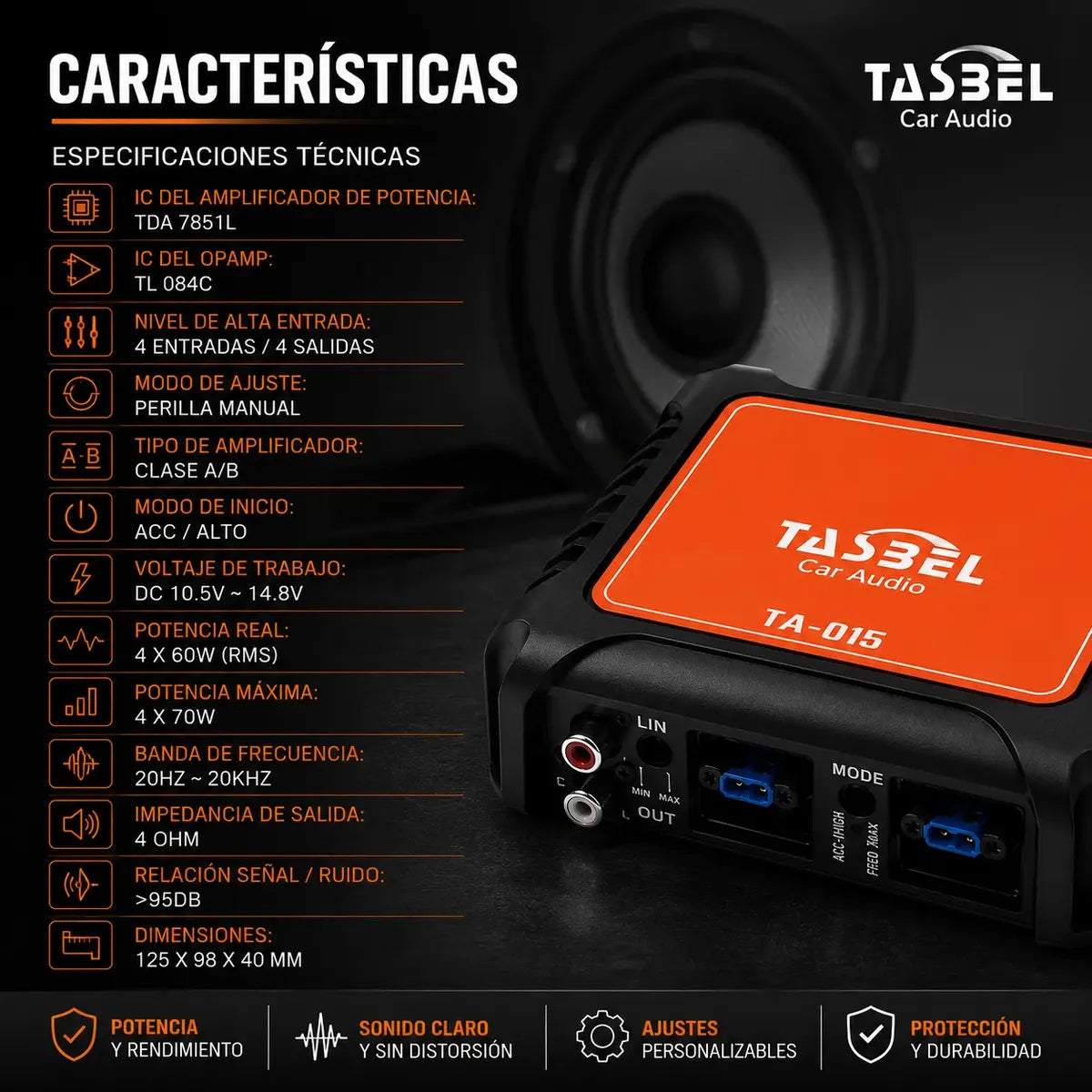 Subwoofer Activo Amplificado Tasbel 6000w 8x12 Pulgadas Auto