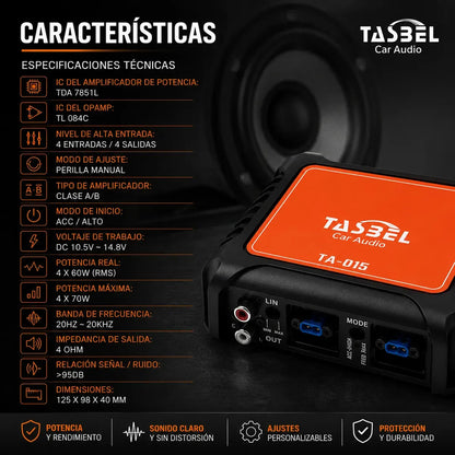 Subwoofer Activo Amplificado Tasbel 6000w 8x12 Pulgadas Auto
