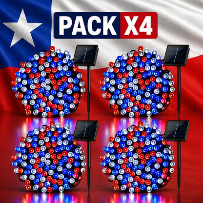 Pack X4 Guirnalda Luces Led Solar 20m Fiestas Patrias Jardin