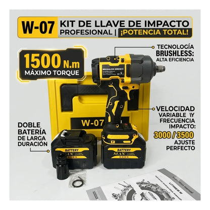 Llave De Impacto Inalámbrica Profesional 1500nm + 2 Baterías