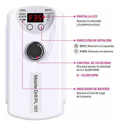 Torno De Uñas Profesional Portátil + Set De Fresas Manicura
