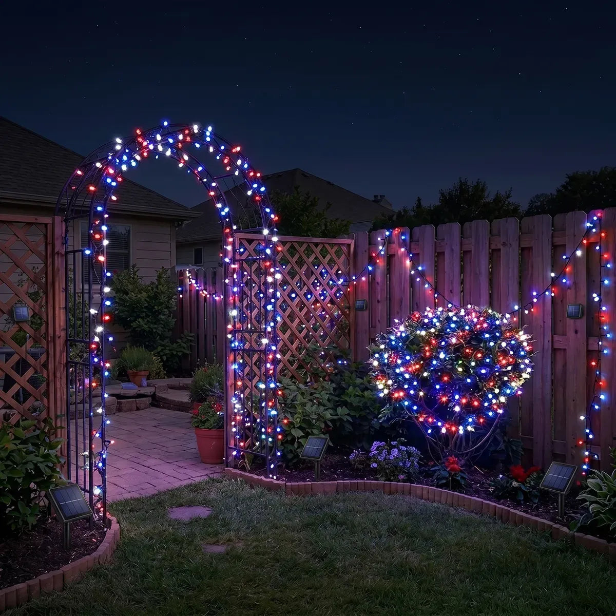 Pack X2 Guirnalda Luces Led Solar 20m Fiestas Patrias Jardin