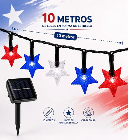 Guirnalda Solar 10m Estrellas Navidad Fiestas Patrias Led R. Luces Fechas Patrias