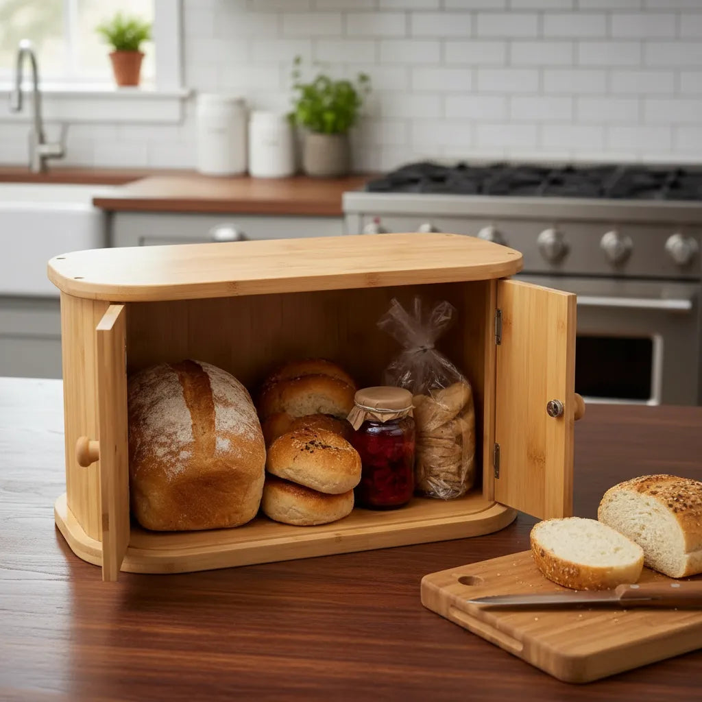 Panera De Bambú Mueble Organizador Pan Doble Puerta Cocina