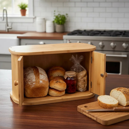 Panera De Bambú Mueble Organizador Pan Doble Puerta Cocina