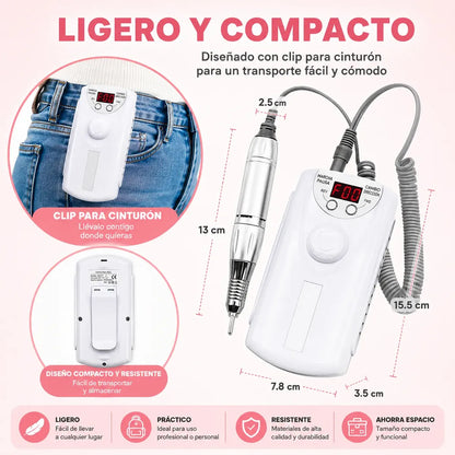 Torno De Uñas Profesional Portátil + Set De Fresas Manicura