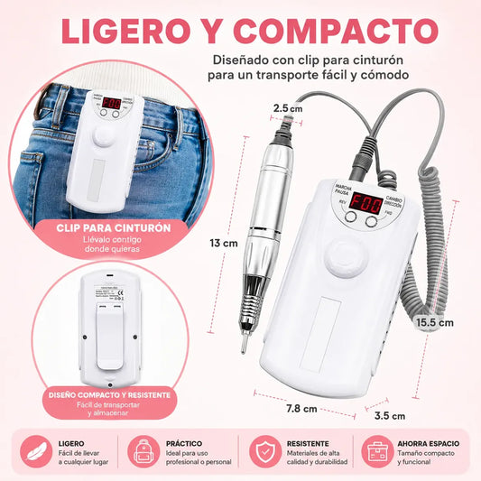 Torno De Uñas Profesional Portátil + Set De Fresas Manicura