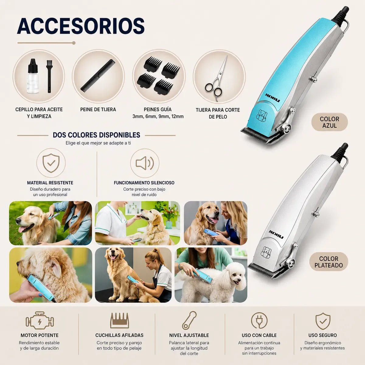 Máquina De Corte Pelos Perros Cortador 12w Con Peines Guía